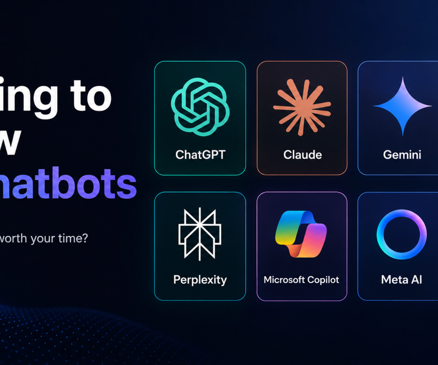 AI chatbot tools comparison featuring ChatGPT, Claude, Gemini, Grok, Perplexity, Microsoft Copilot, Meta AI, and DeepSeek