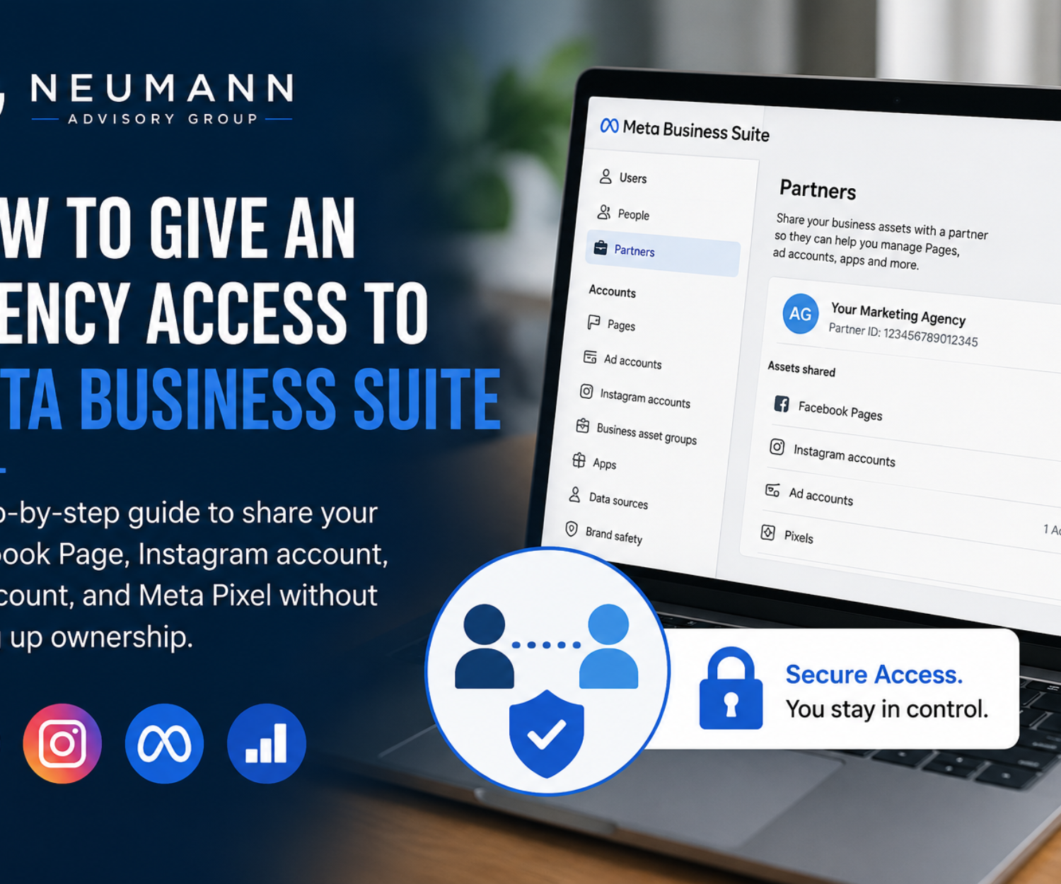 Step-by-step guide to giving an agency access to Meta Business Suite, Facebook Pages, Instagram accounts, ad accounts, and Meta Pixel